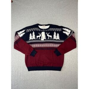 Merry Christmas Sweater Mens 3XL Red Blue Deer And Tree Reversible AOP
